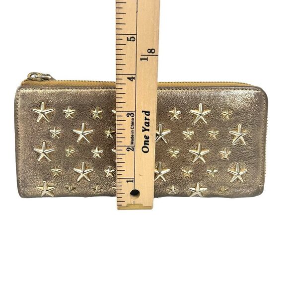 Jimmy Choo Long Zipper Wallet Metallic Gold Leather Star Studs - Picture 8 of 10